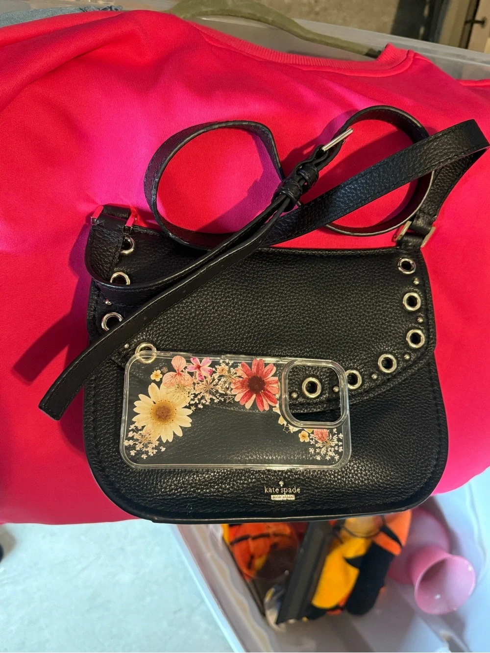 kate spade Black Leather Bag with Gold Grommet Trim